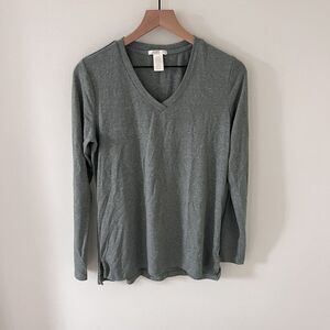 Matty M Women's V-Neck Tunic Shirt Long sleeve Small Green Heather